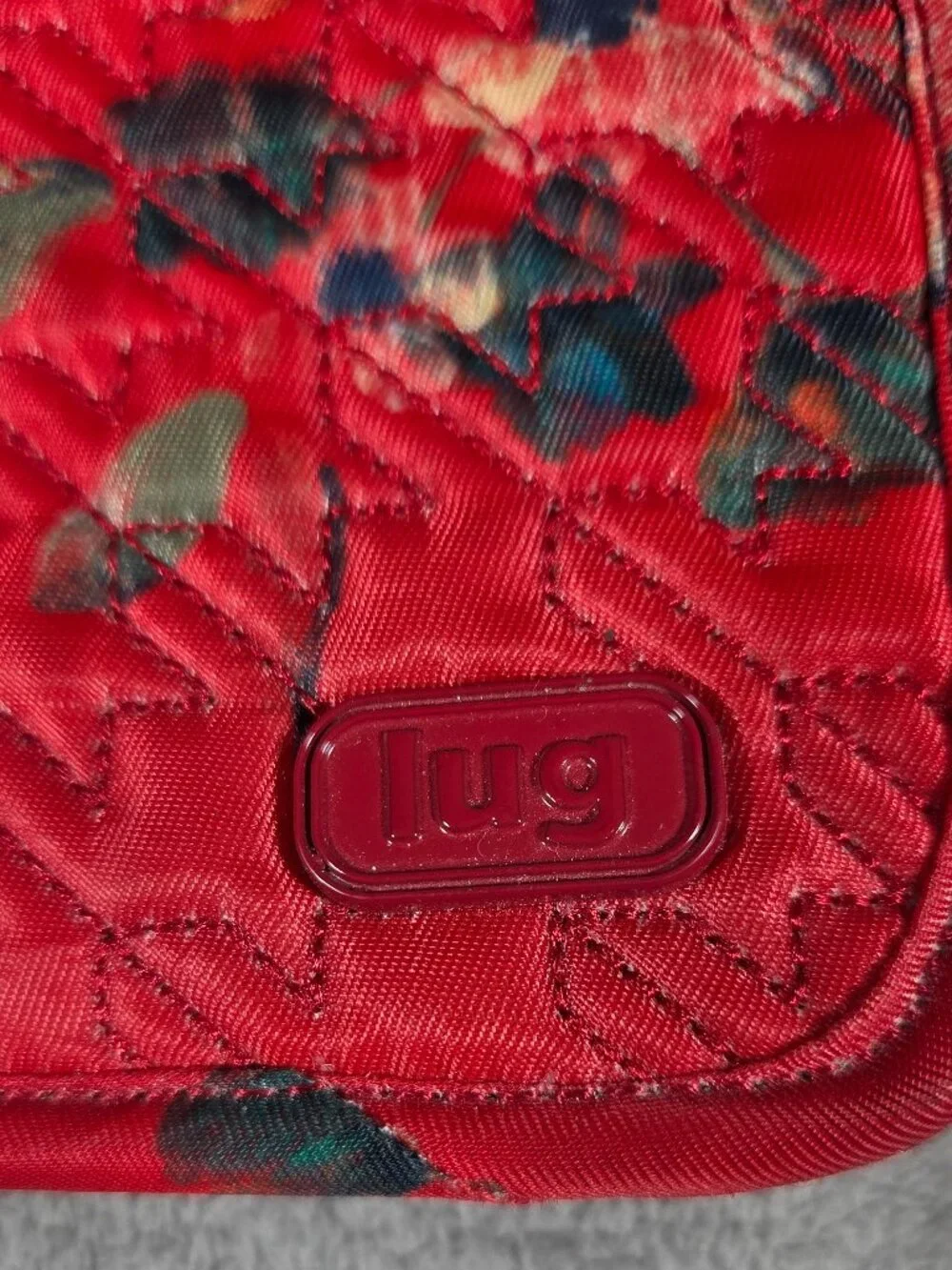 Lug Tandem Zip RFID Wristlet Wallet in Bouquet Red Floral Pattern Full Zip